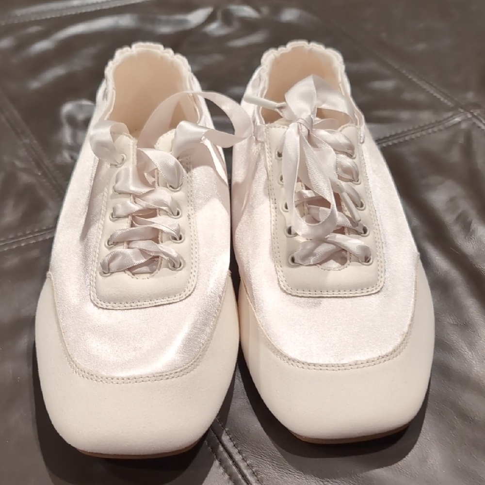 Vivaia Square-Toe Lace-Up Satin Sneakerina (Cristina)
